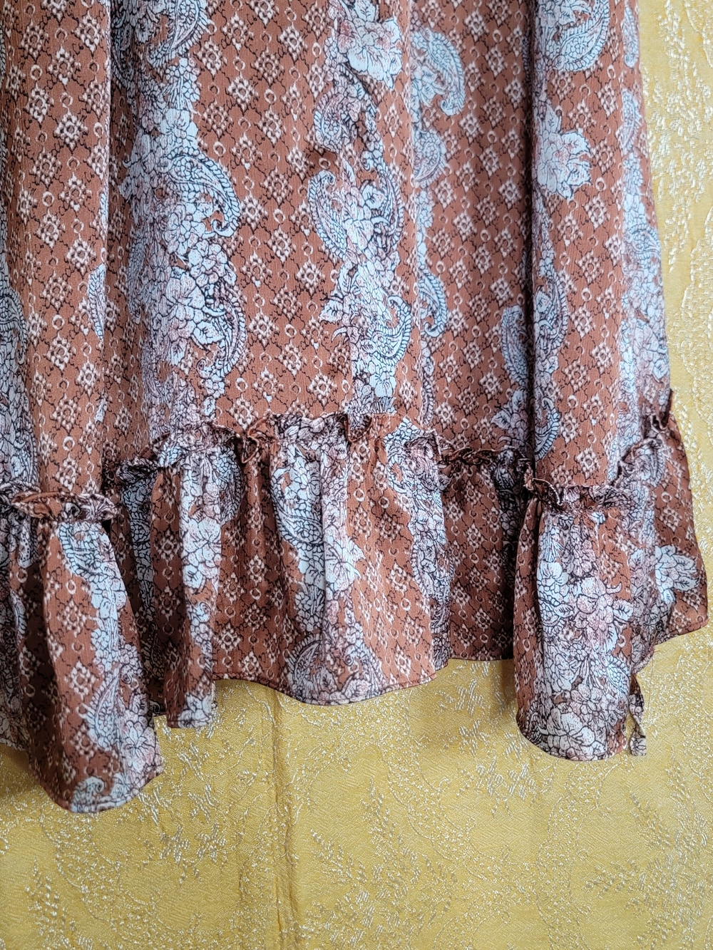 Mystree Boho Maxi Dress Medium | Rust Paisley Floral slip Dress Ruffle Hem - Picture 5 of 7